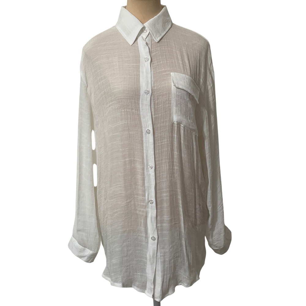 ZOYI CHEN White Gauze Button Down Shirt Minimalist Casual Lightweight Size S
